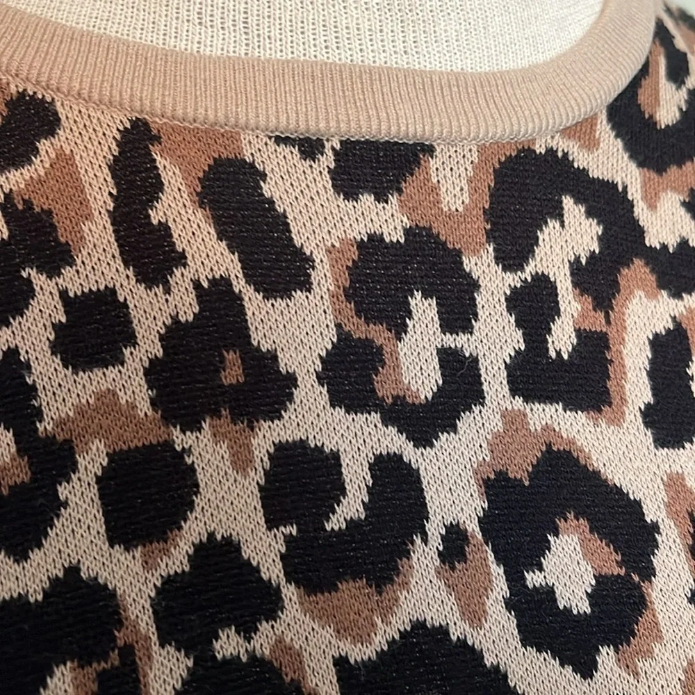 J.Crew short sleeve crew neck sweater blouse all over animal print, tan/brown